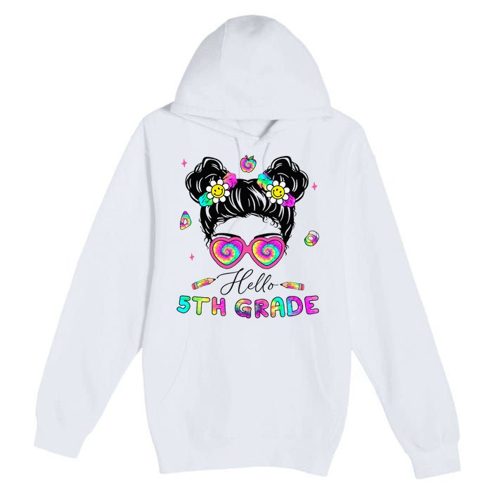 Back To School Hello 5th Grade Messy Bun First Day Premium Pullover Hoodie