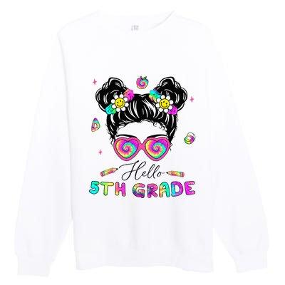 Back To School Hello 5th Grade Messy Bun First Day Premium Crewneck Sweatshirt