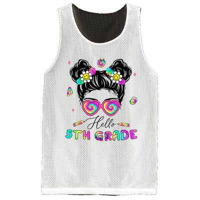 Back To School Hello 5th Grade Messy Bun First Day Mesh Reversible Basketball Jersey Tank