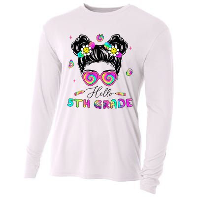 Back To School Hello 5th Grade Messy Bun First Day Cooling Performance Long Sleeve Crew