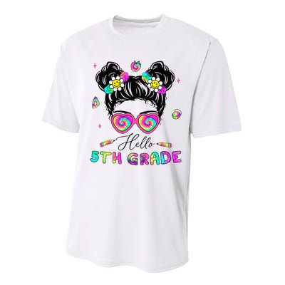 Back To School Hello 5th Grade Messy Bun First Day Performance Sprint T-Shirt