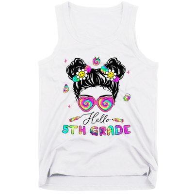 Back To School Hello 5th Grade Messy Bun First Day Tank Top