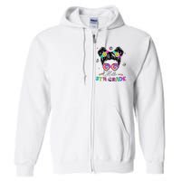 Back To School Hello 5th Grade Messy Bun First Day Full Zip Hoodie