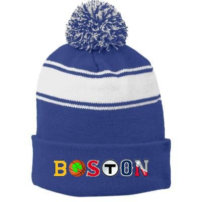 Bawston Townie Sports Fan Boston Mass New England Proud Stripe Pom Pom Beanie