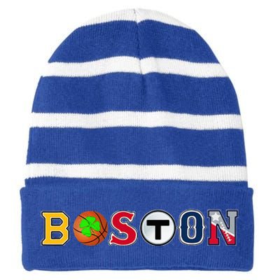 Bawston Townie Sports Fan Boston Mass New England Proud Striped Beanie with Solid Band