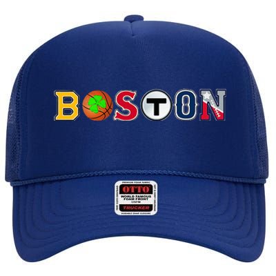 Bawston Townie Sports Fan Boston Mass New England Proud High Crown Mesh Back Trucker Hat