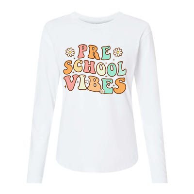 Back to School Preschool Vibes Retro Teacher Nursery School Womens Cotton Relaxed Long Sleeve T-Shirt