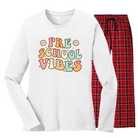 Back to School Preschool Vibes Retro Teacher Nursery School Women's Long Sleeve Flannel Pajama Set 