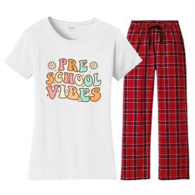 Back to School Preschool Vibes Retro Teacher Nursery School Women's Flannel Pajama Set