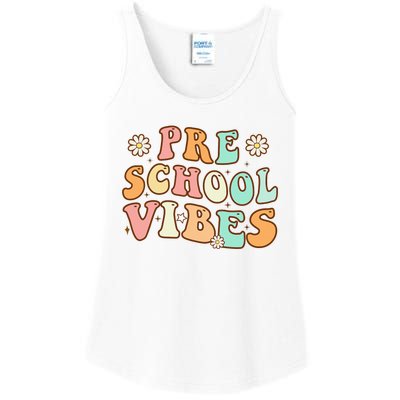 Back to School Preschool Vibes Retro Teacher Nursery School Ladies Essential Tank