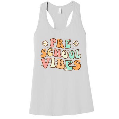 Back to School Preschool Vibes Retro Teacher Nursery School Women's Racerback Tank