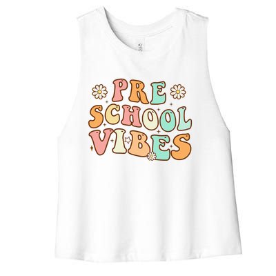 Back to School Preschool Vibes Retro Teacher Nursery School Women's Racerback Cropped Tank