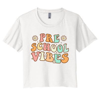 Back to School Preschool Vibes Retro Teacher Nursery School Women's Crop Top Tee