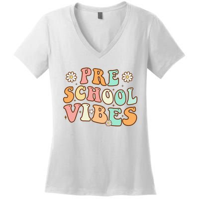 Back to School Preschool Vibes Retro Teacher Nursery School Women's V-Neck T-Shirt