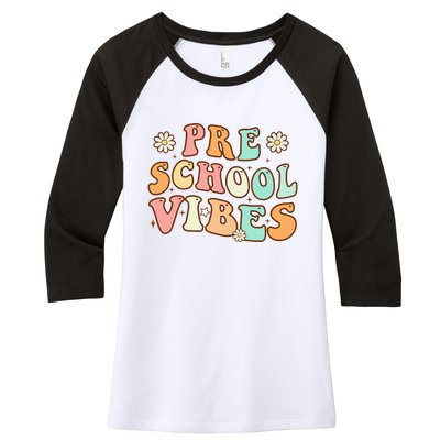 Back to School Preschool Vibes Retro Teacher Nursery School Women's Tri-Blend 3/4-Sleeve Raglan Shirt