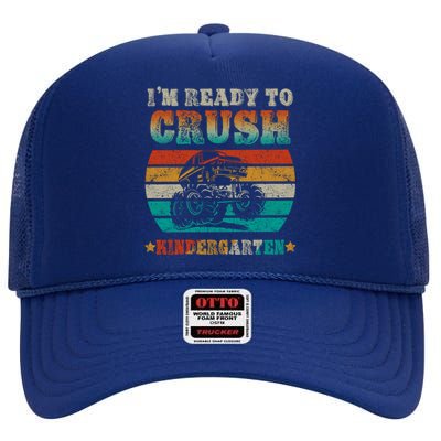 Back To School Ready To Crush Kindergarten Monster Truck Boy Gift High Crown Mesh Back Trucker Hat