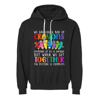 Back To School Teacher We Are Like A Box Of Crayons Garment-Dyed Fleece Hoodie