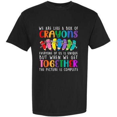 Back To School Teacher We Are Like A Box Of Crayons Garment-Dyed Heavyweight T-Shirt