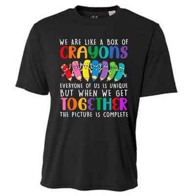 Back To School Teacher We Are Like A Box Of Crayons Cooling Performance Crew T-Shirt