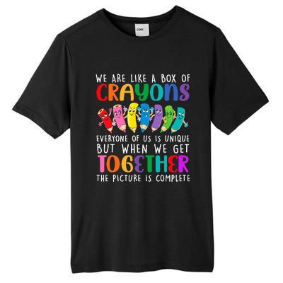 Back To School Teacher We Are Like A Box Of Crayons Tall Fusion ChromaSoft Performance T-Shirt