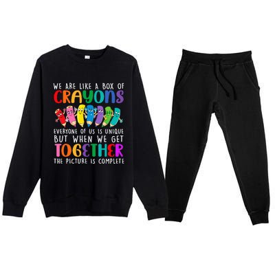 Back To School Teacher We Are Like A Box Of Crayons Premium Crewneck Sweatsuit Set