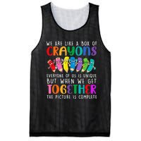 Back To School Teacher We Are Like A Box Of Crayons Mesh Reversible Basketball Jersey Tank