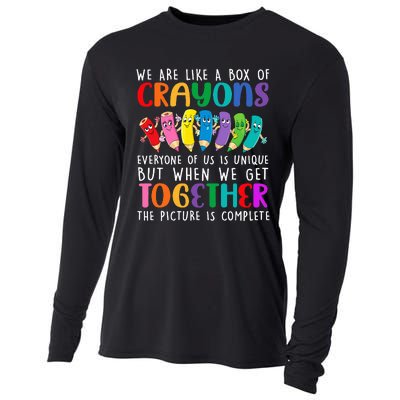 Back To School Teacher We Are Like A Box Of Crayons Cooling Performance Long Sleeve Crew