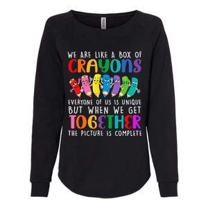 Back To School Teacher We Are Like A Box Of Crayons Womens California Wash Sweatshirt