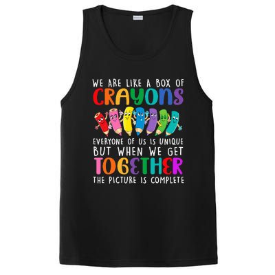 Back To School Teacher We Are Like A Box Of Crayons PosiCharge Competitor Tank