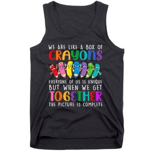 Back To School Teacher We Are Like A Box Of Crayons Tank Top