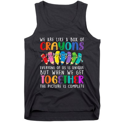 Back To School Teacher We Are Like A Box Of Crayons Tank Top