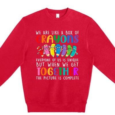 Back To School Teacher We Are Like A Box Of Crayons Premium Crewneck Sweatshirt