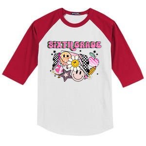 Back To School Sixth Grade Groovy Hippie for Teachers Kids Colorblock Raglan Jersey