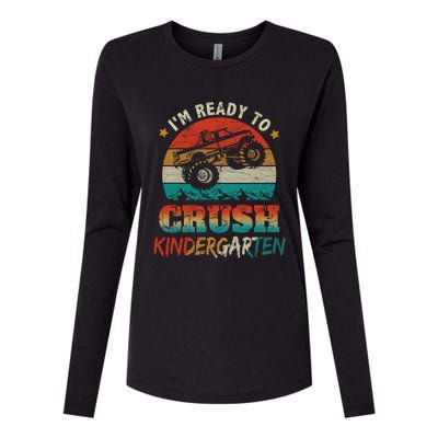 Back To School Ready To Crush Kindergarten Monster Truck Boy Funny Gift Womens Cotton Relaxed Long Sleeve T-Shirt