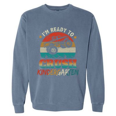 Back To School Ready To Crush Kindergarten Monster Truck Boy Funny Gift Garment-Dyed Sweatshirt