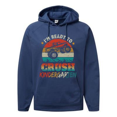 Back To School Ready To Crush Kindergarten Monster Truck Boy Funny Gift Performance Fleece Hoodie