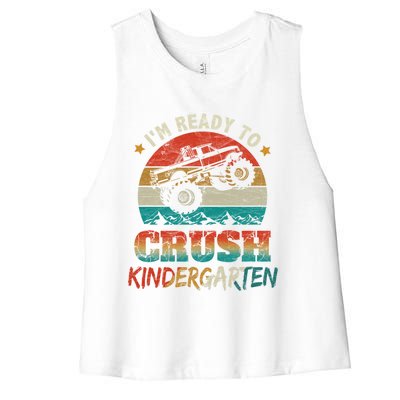 Back To School Ready To Crush Kindergarten Monster Truck Boy Funny Gift Women's Racerback Cropped Tank