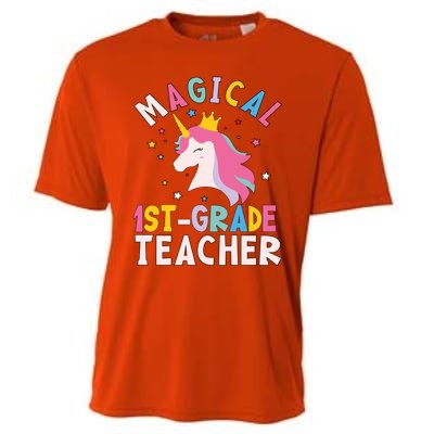 Back To School First 1St Grade Teacher Magical Unicorn Gift Cooling Performance Crew T-Shirt