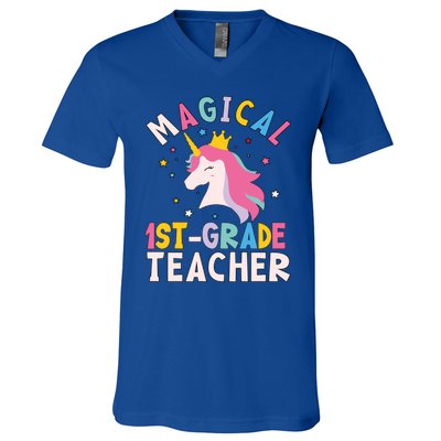 Back To School First 1St Grade Teacher Magical Unicorn Gift V-Neck T-Shirt