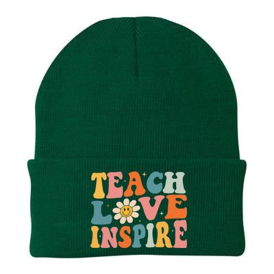 Back To School Teach Love Inspire Retro Teachers Knit Cap Winter Beanie