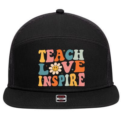 Back To School Teach Love Inspire Retro Teachers 7 Panel Mesh Trucker Snapback Hat