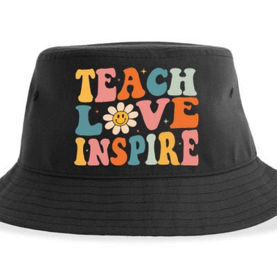 Back To School Teach Love Inspire Retro Teachers Sustainable Bucket Hat