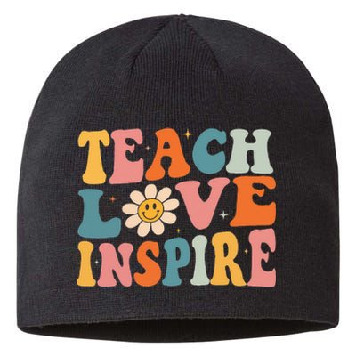 Back To School Teach Love Inspire Retro Teachers Sustainable Beanie