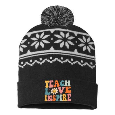 Back To School Teach Love Inspire Retro Teachers USA-Made Snowflake Beanie