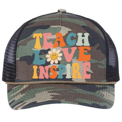 Back To School Teach Love Inspire Retro Teachers Retro Rope Trucker Hat Cap