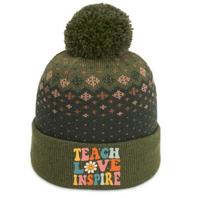 Back To School Teach Love Inspire Retro Teachers The Baniff Cuffed Pom Beanie