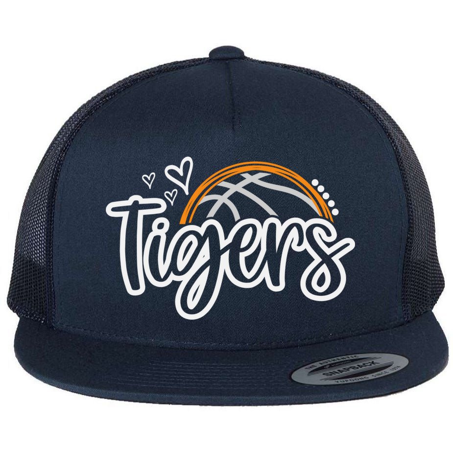 Basketball Tigers School Sports Fan Team Spirit Flat Bill Trucker Hat