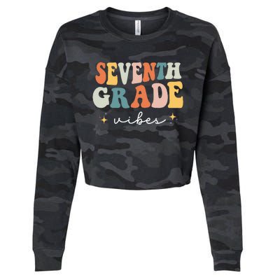 Back To School Seventh Grade Vibes Retro 7th Grade Teacher Cropped Pullover Crew