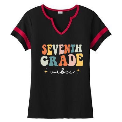 Back To School Seventh Grade Vibes Retro 7th Grade Teacher Ladies Halftime Notch Neck Tee