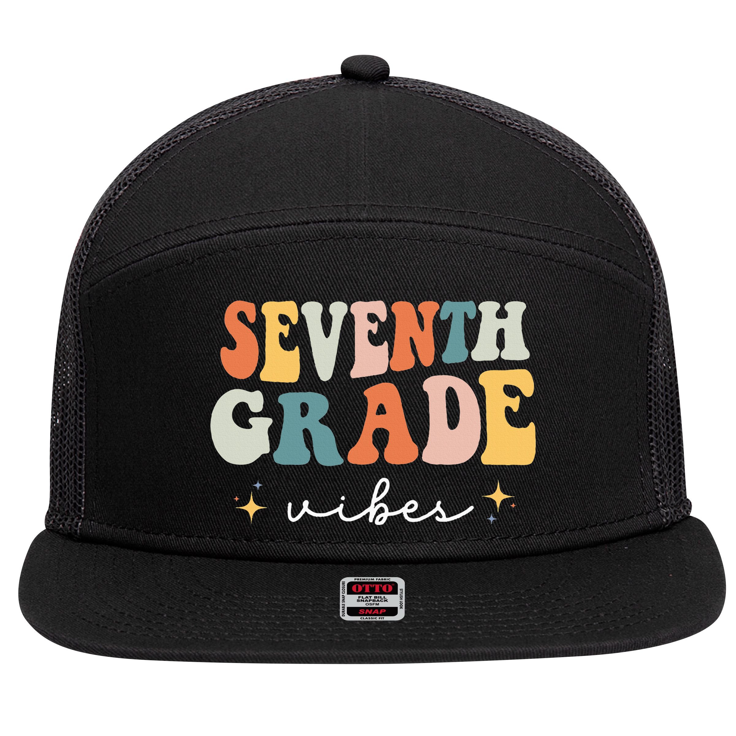 Back To School Seventh Grade Vibes Retro 7th Grade Teacher 7 Panel Mesh Trucker Snapback Hat